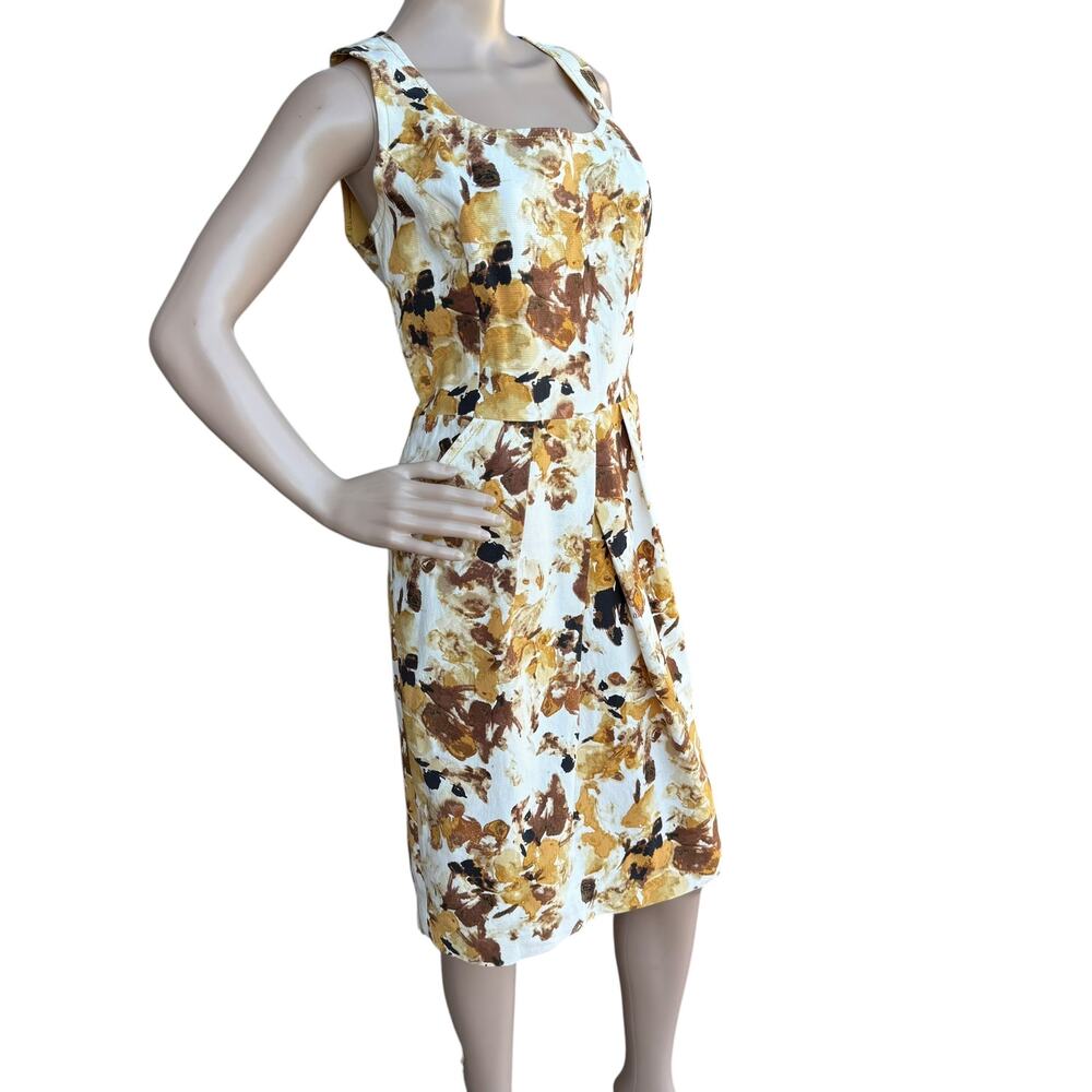 ST. JOHN Pre-Fall 2010 Cotton Silk Floral Pleated A-Line Dress Pockets Size 10